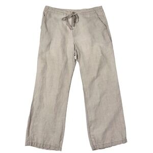 VTG GAP 100% Linen Pants Women's Wide Leg Drawstring Trousers Beige Tan Size 10